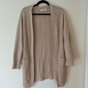 Cardigan sweater with elbow patches